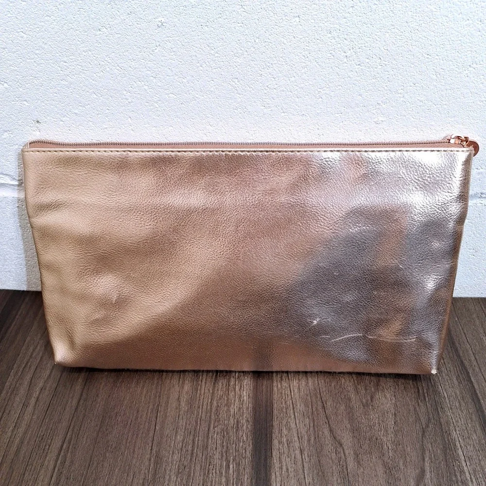 CHI Rose Gold Metallic Makeup Bag Zipper Clutch Travel Pouch Fold Over Rose Gold